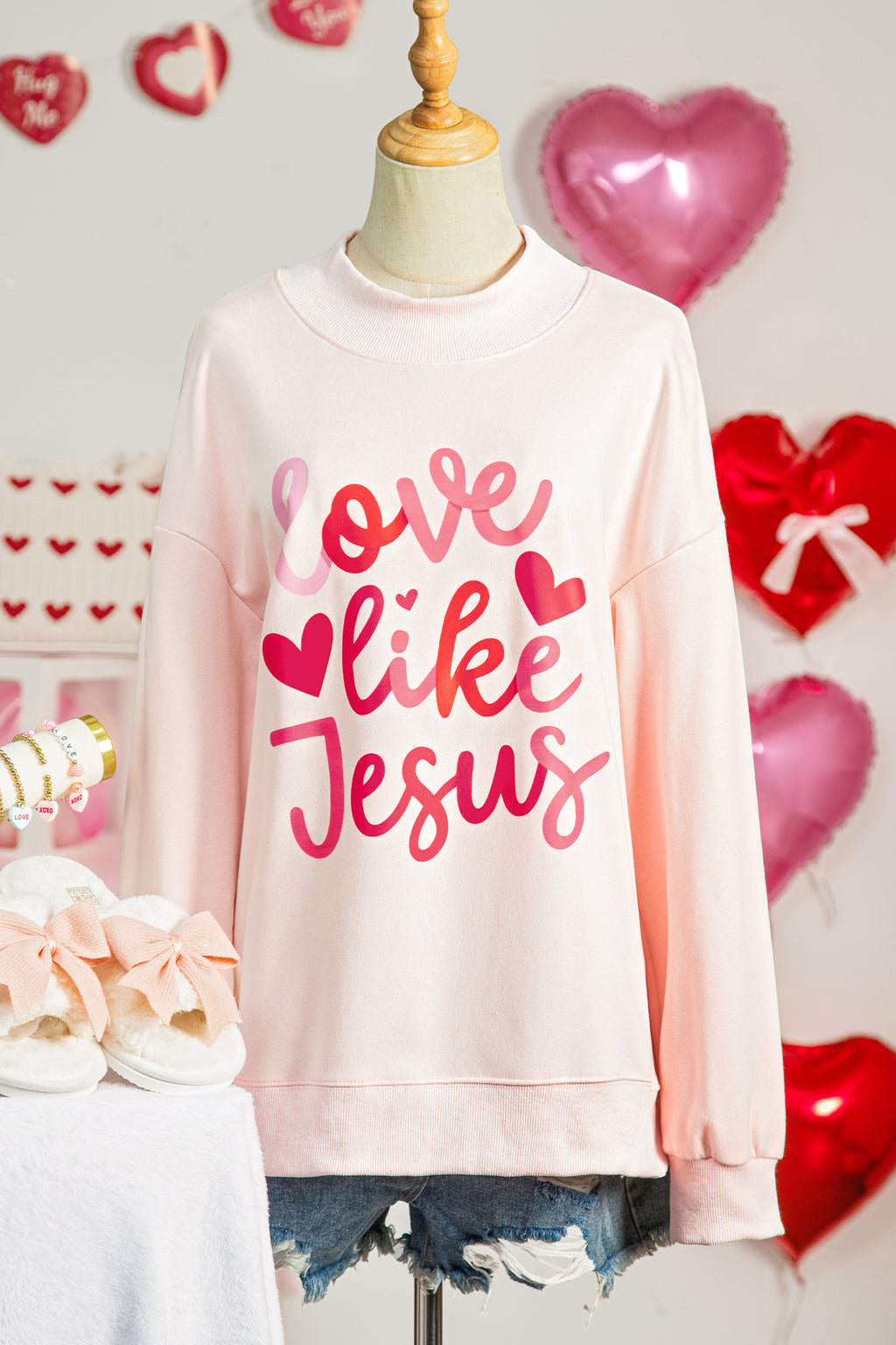 Light Pink love like Jesus Mock Neck Sweatshirt