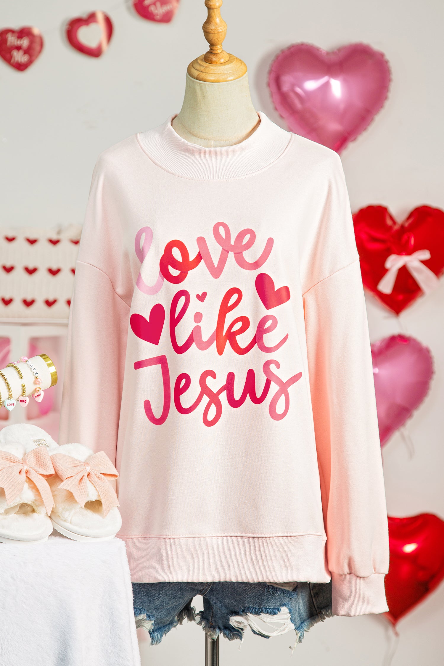 Light Pink love like Jesus Mock Neck Sweatshirt