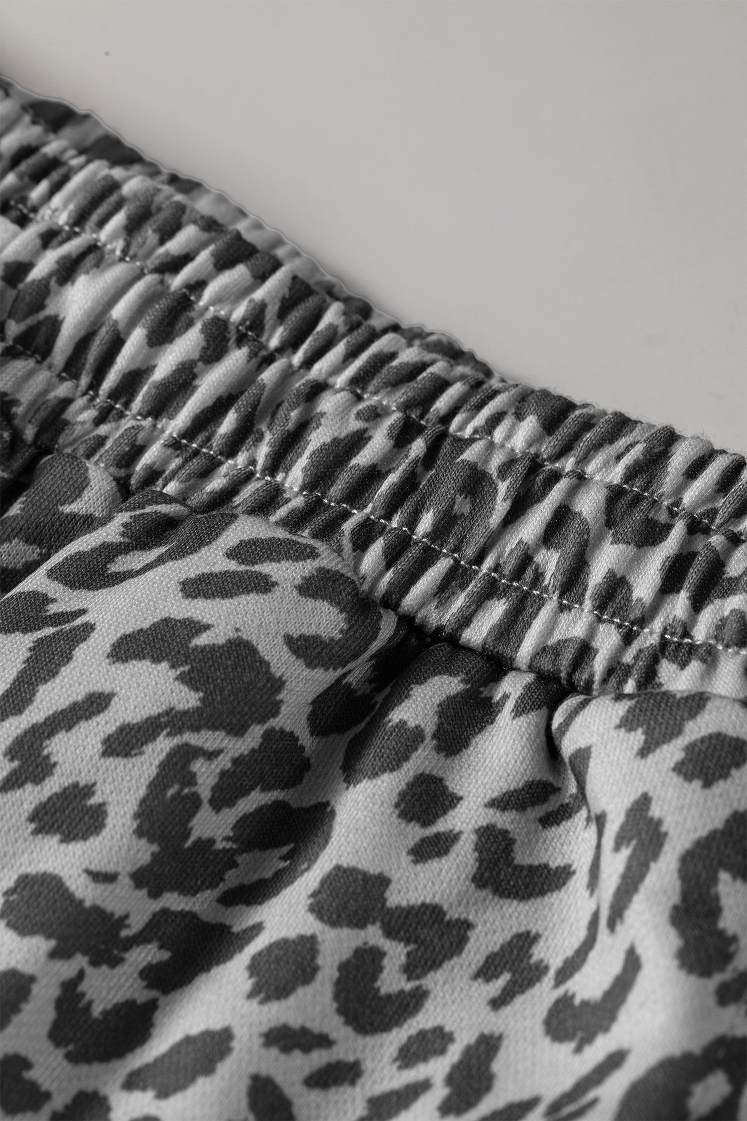 Gray Leopard Print Star Patched Drawstring Elastic Waist Jogger Pants