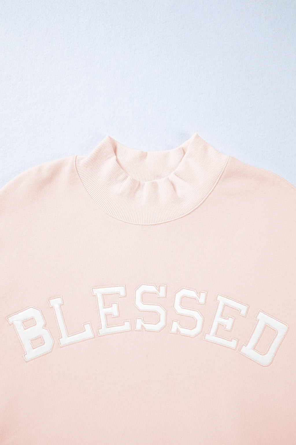 Light Pink Oversize Blessed Embroidered Mock Neck Sweatshirt