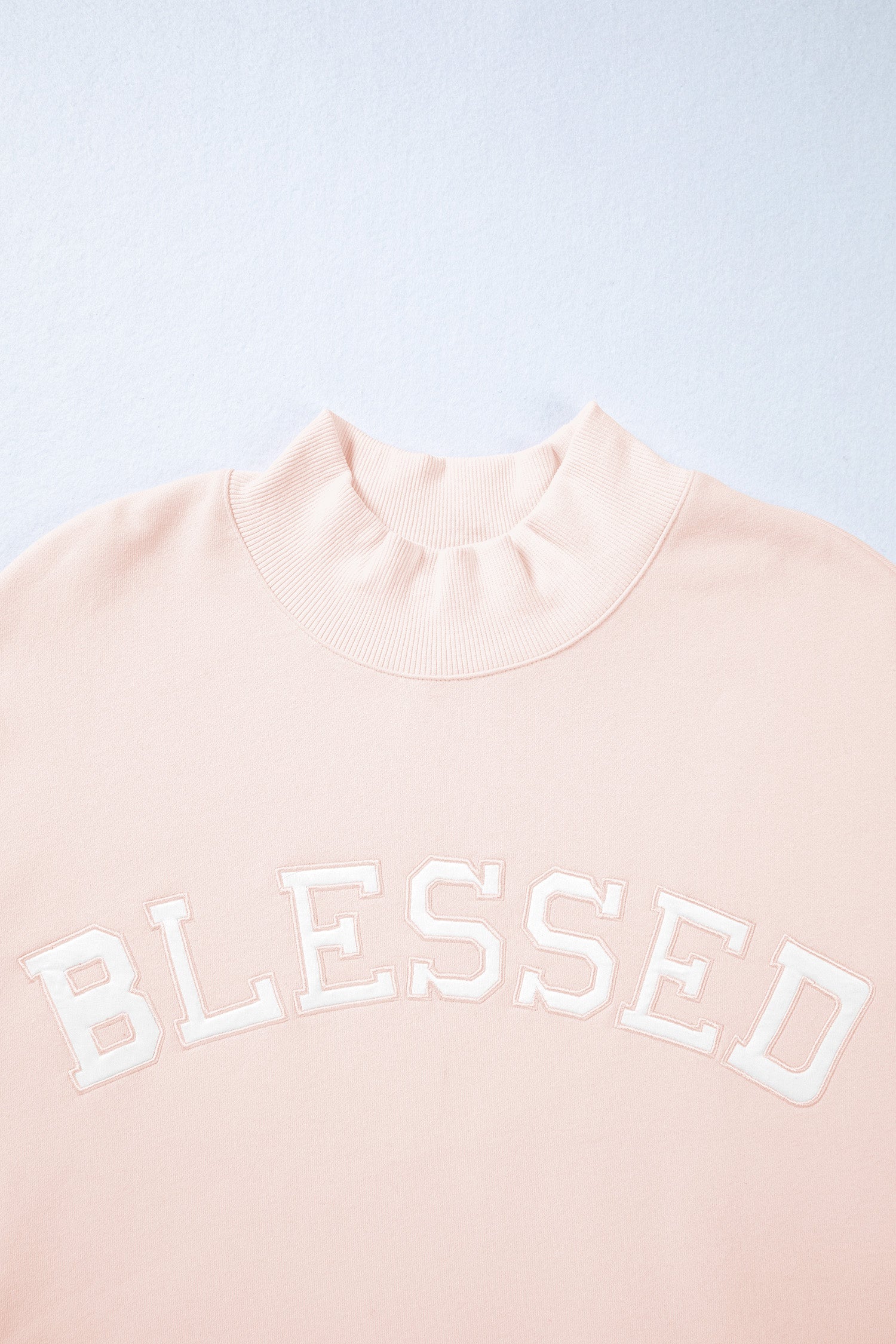Light Pink Oversize Blessed Embroidered Mock Neck Sweatshirt