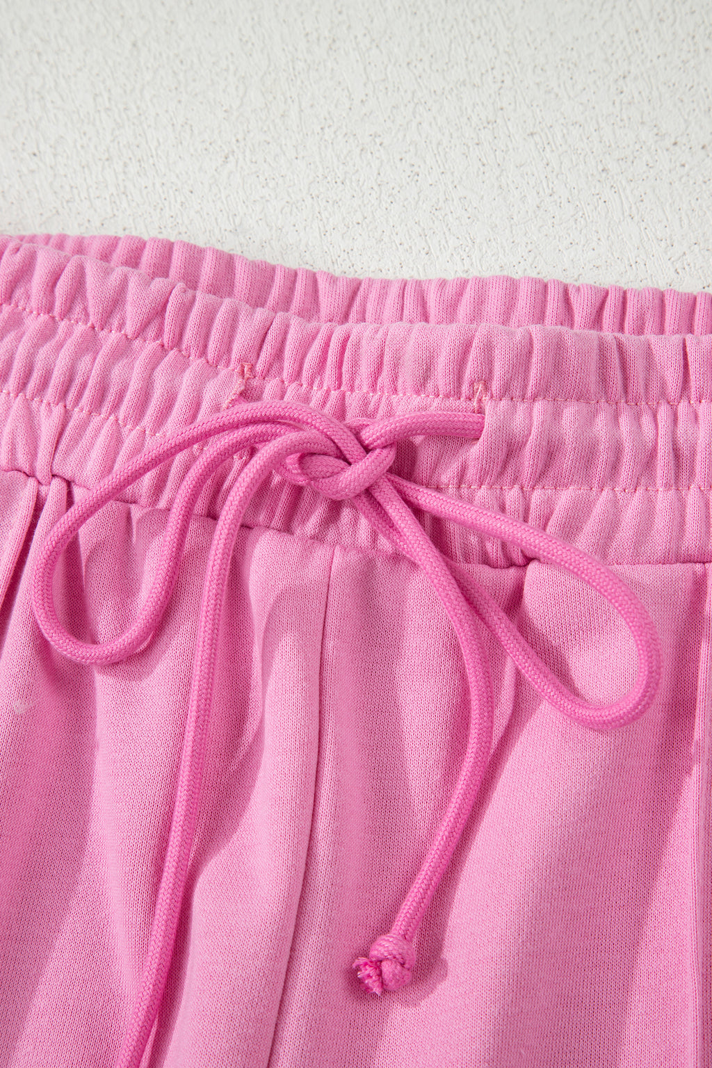 Bright Pink Polo Collar V Neck Pullover and Drawstring Sweatpants Set