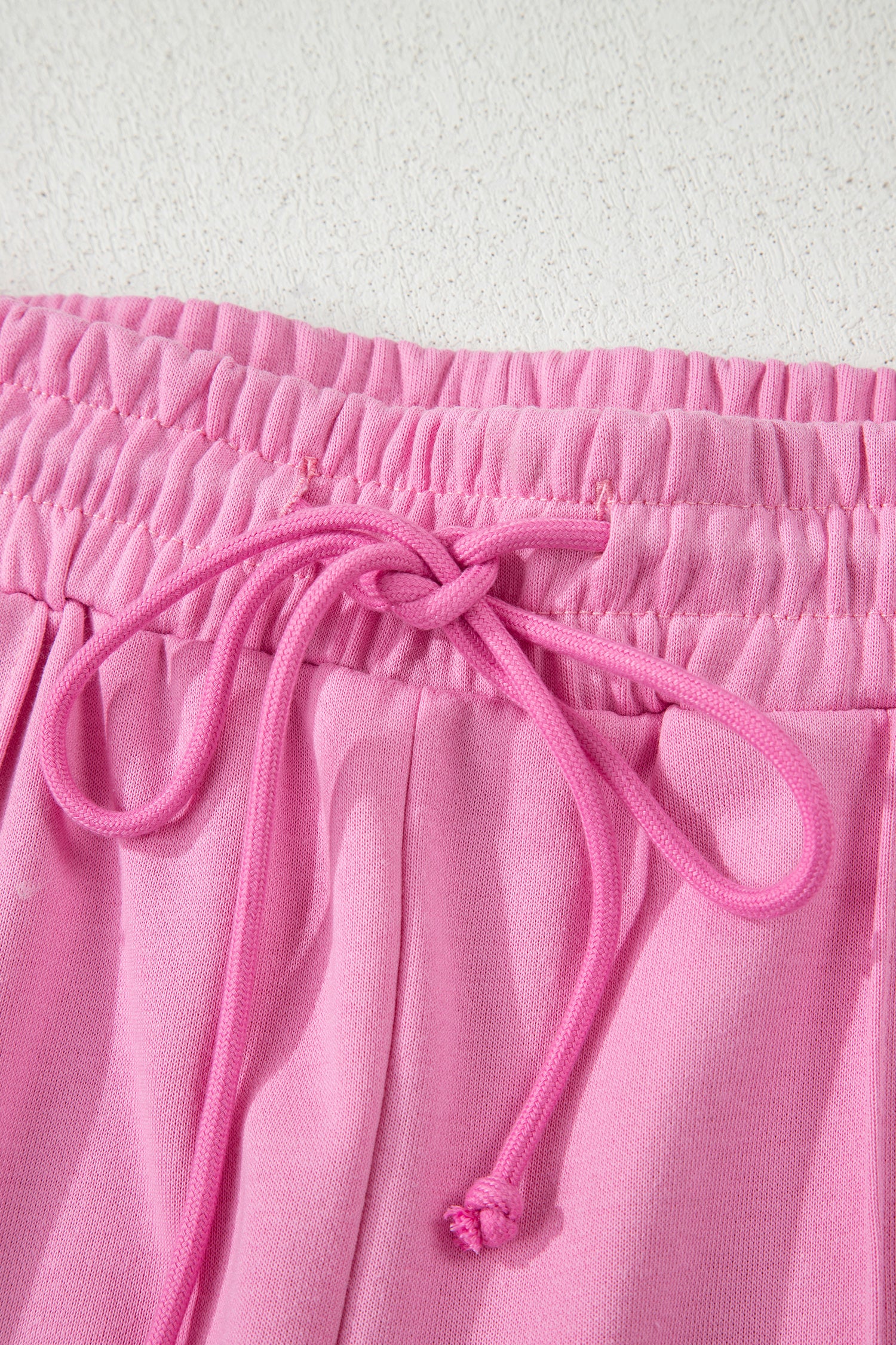 Bright Pink Polo Collar V Neck Pullover and Drawstring Sweatpants Set