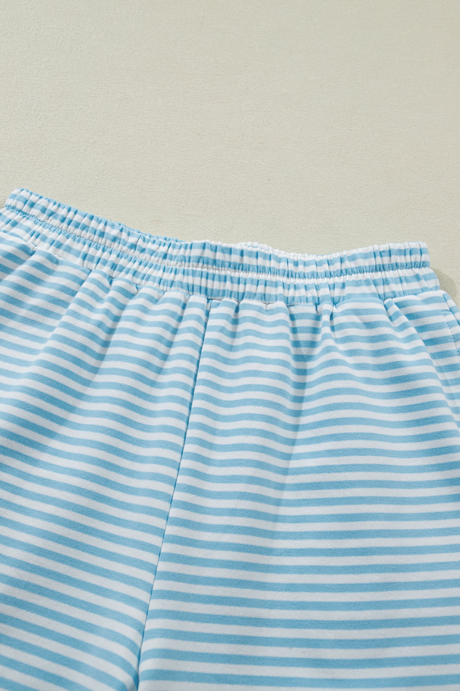 Pink Stripe Cuffed Sleeve Contrast Mock Neck Tee Casual 2pcs Short Set