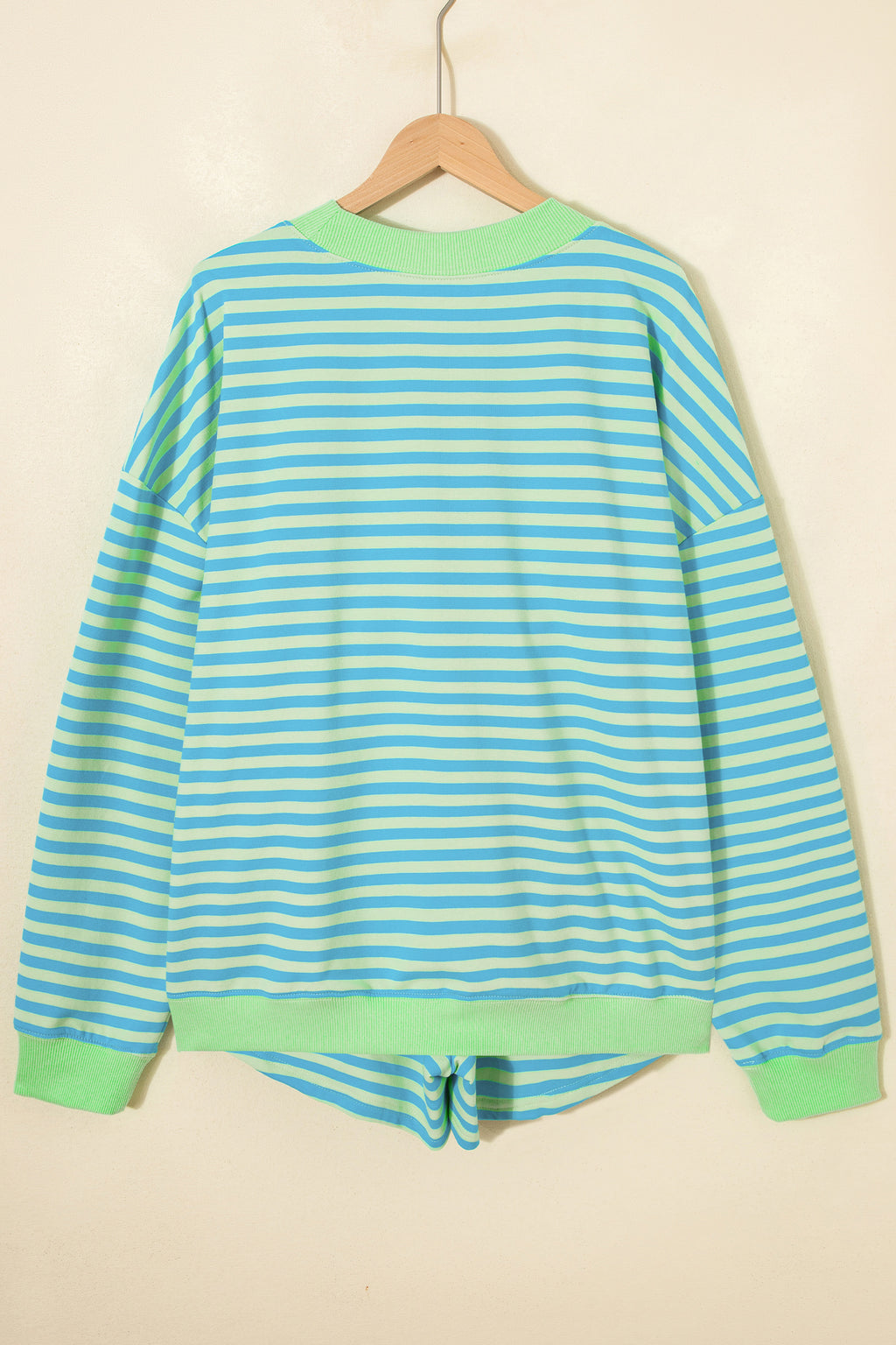 Pink Stripe Color Block Detail Long Sleeve Pullover Elastic Waist Pull On Shorts 2pcs Set