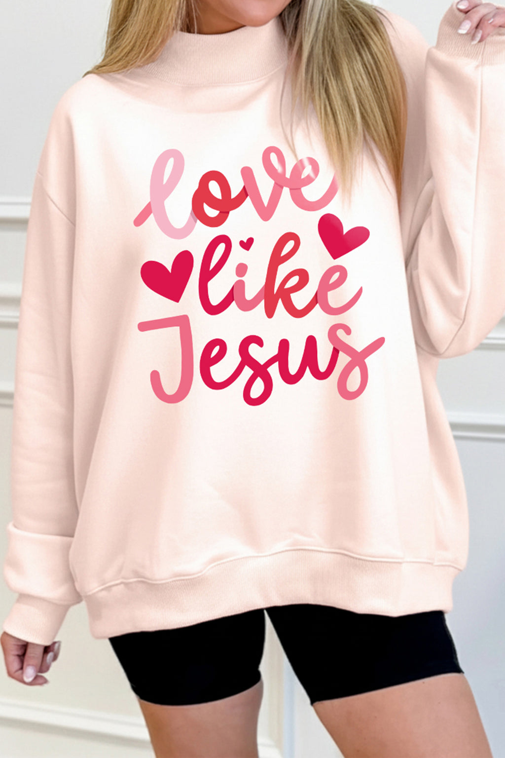 Light Pink love like Jesus Mock Neck Sweatshirt