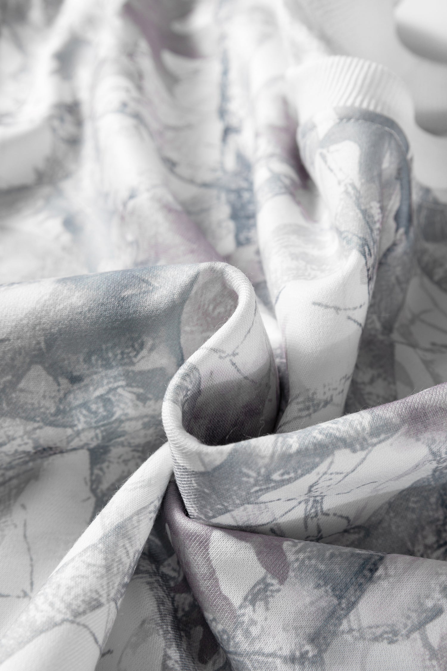 Light Grey Abstract Woodland Camo Print Baggy Pullover Drawstring Shorts Set