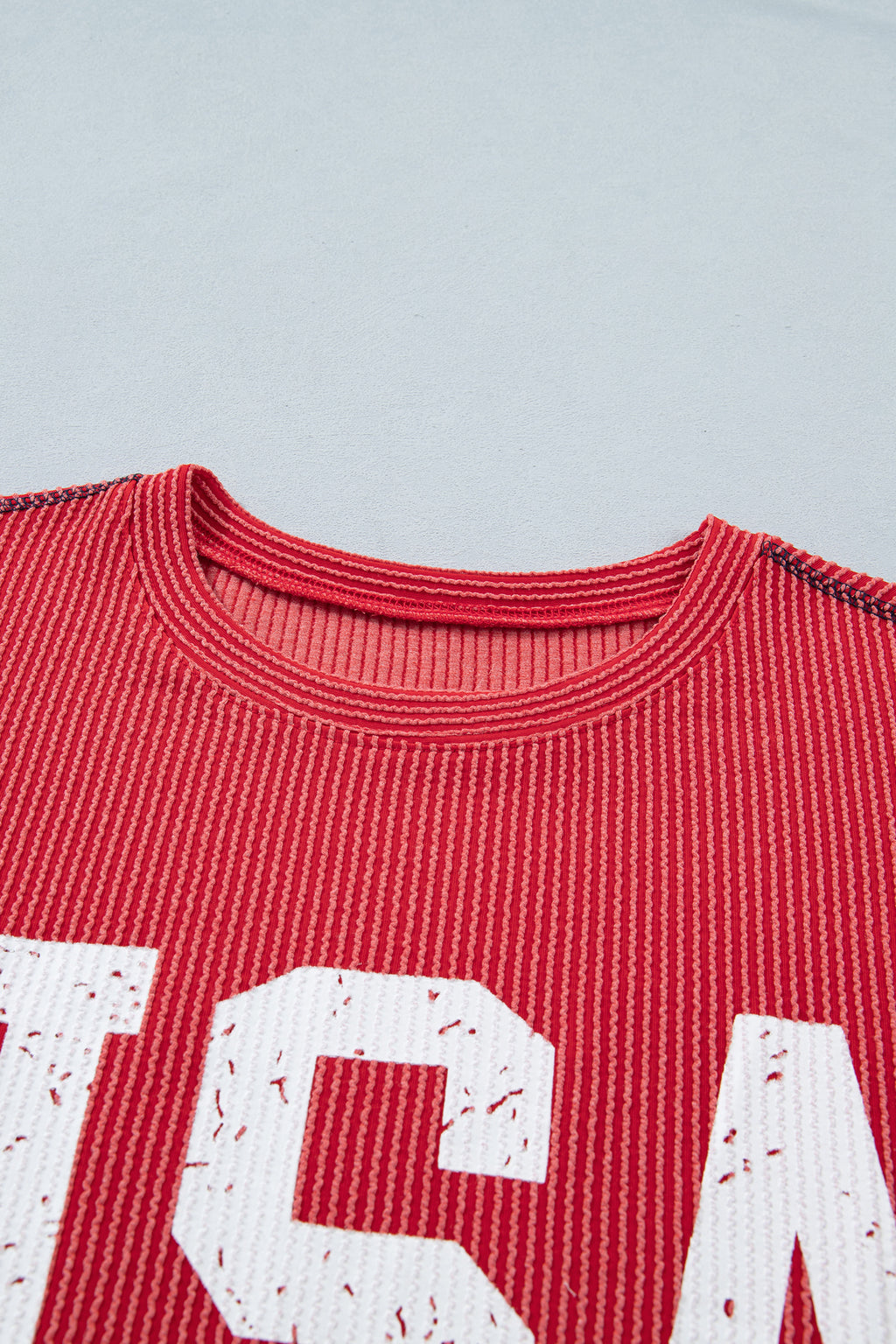 White USA Graphic Half Sleeve Loose Ribbed Top