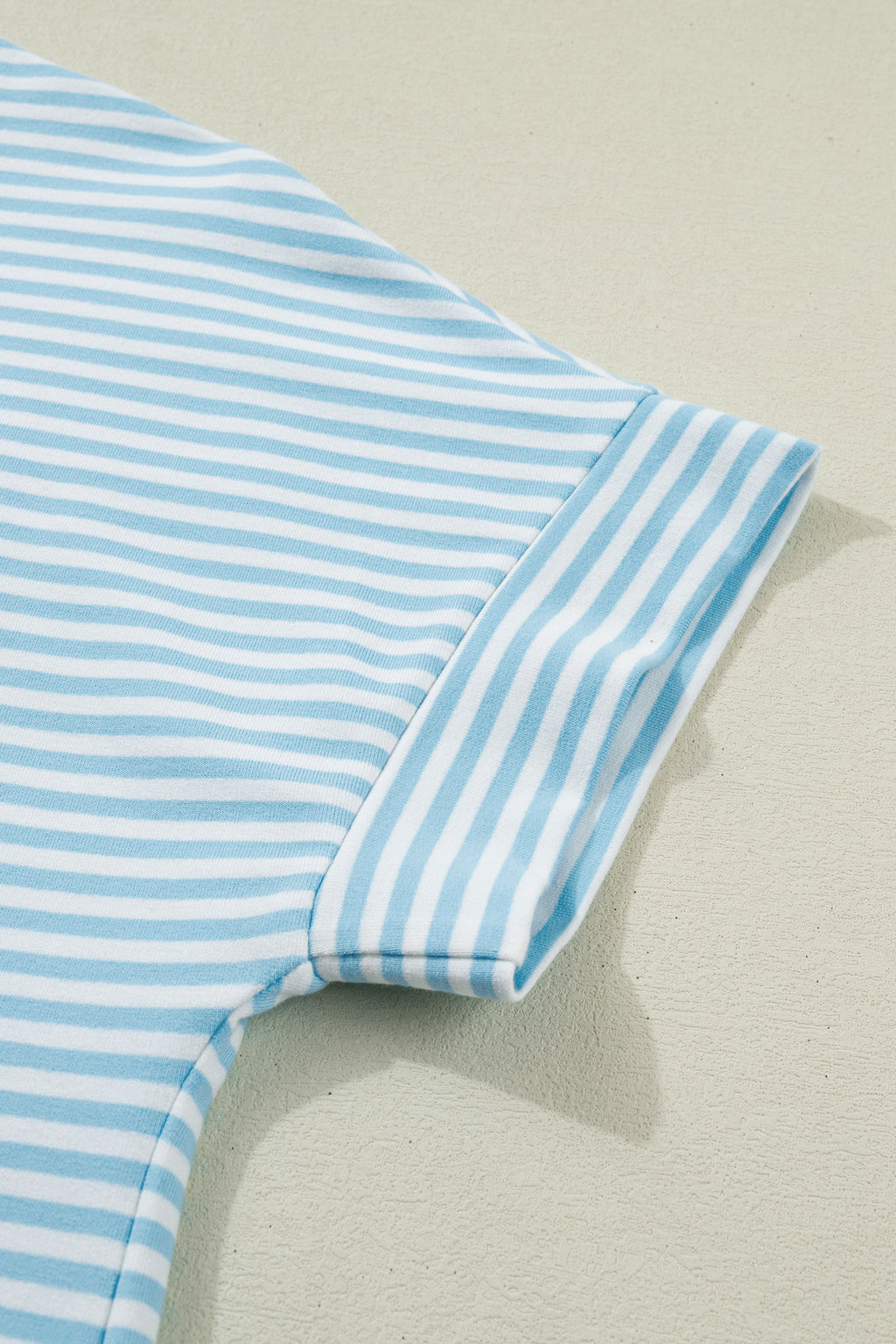 Pink Stripe Cuffed Sleeve Contrast Mock Neck Tee Casual 2pcs Short Set