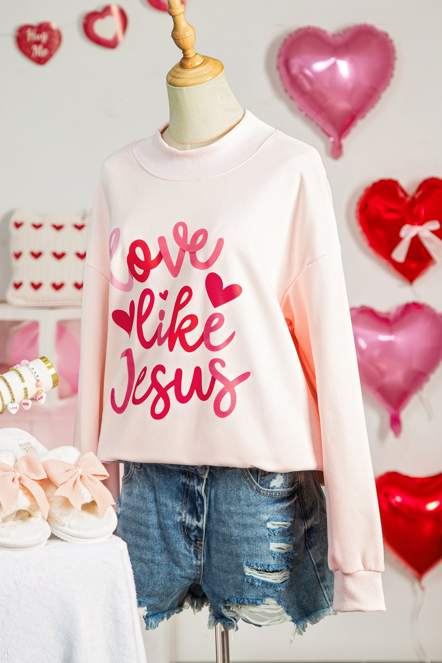Light Pink love like Jesus Mock Neck Sweatshirt