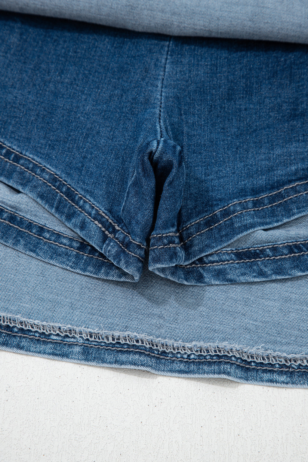 Ashleigh Blue Denim Pearl Embellished Elastic Waist Mini Skort