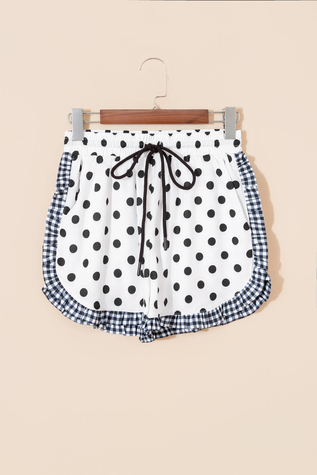 Pink Stripe Contrast Ruffle Trim Shorts