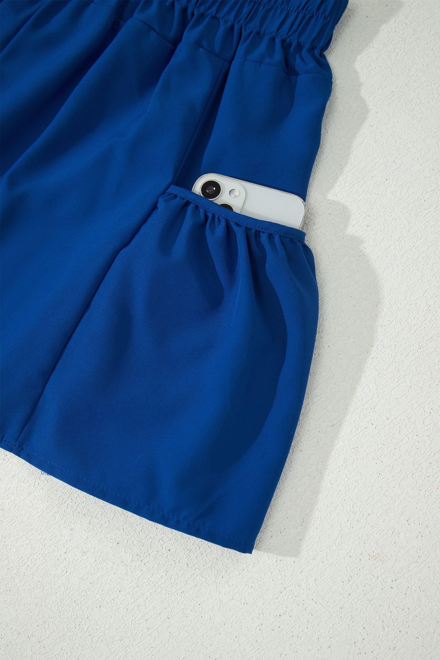 Mist Blue Ribbed Slim Tank Pocketed Wide Leg Shorts Set