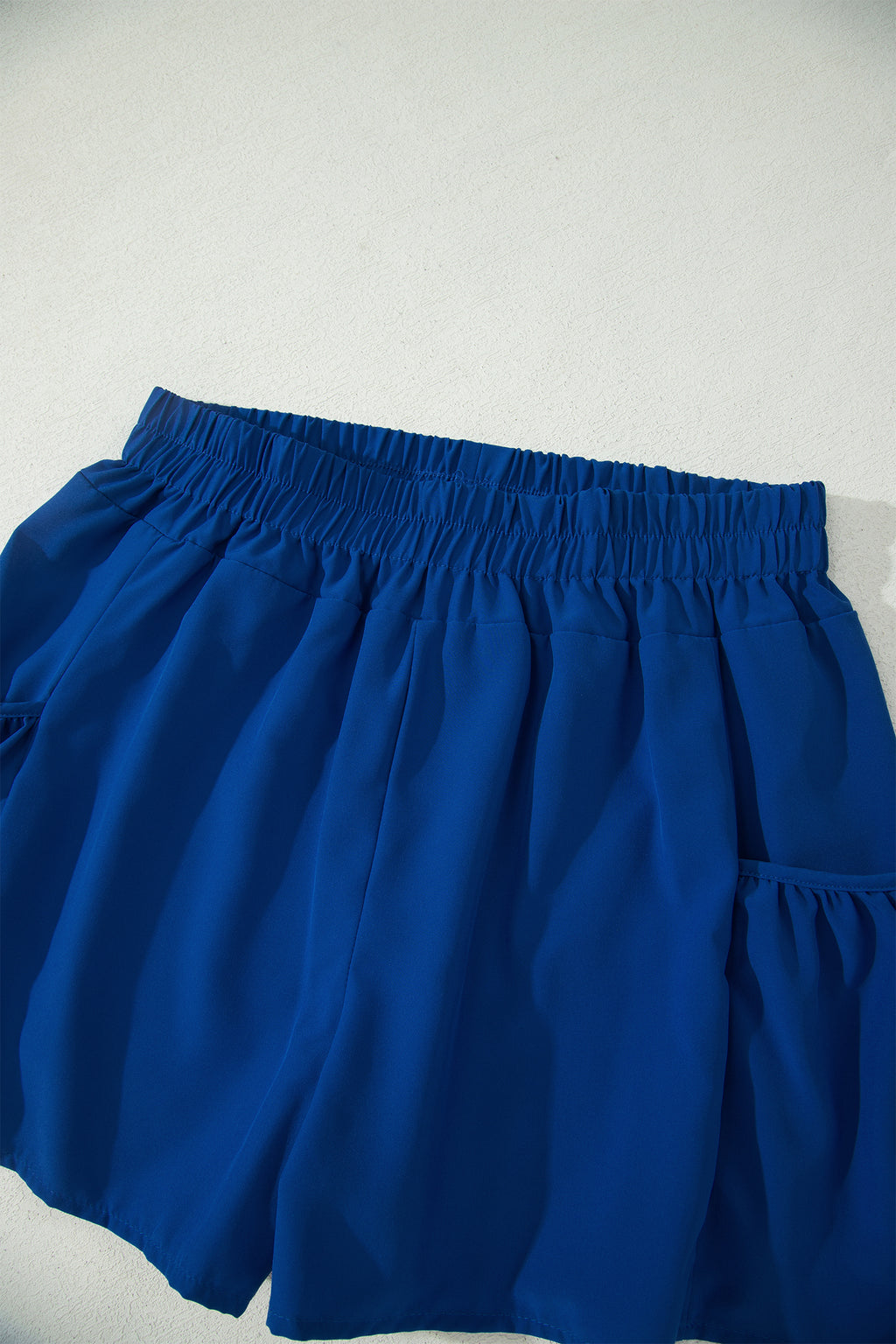 Mist Blue Ribbed Slim Tank Pocketed Wide Leg Shorts Set