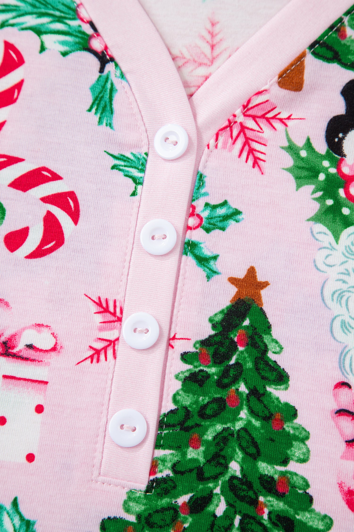 White Christmas Pattern Button V Neck Pullover Drawstring Pants 2pcs Lounge Set