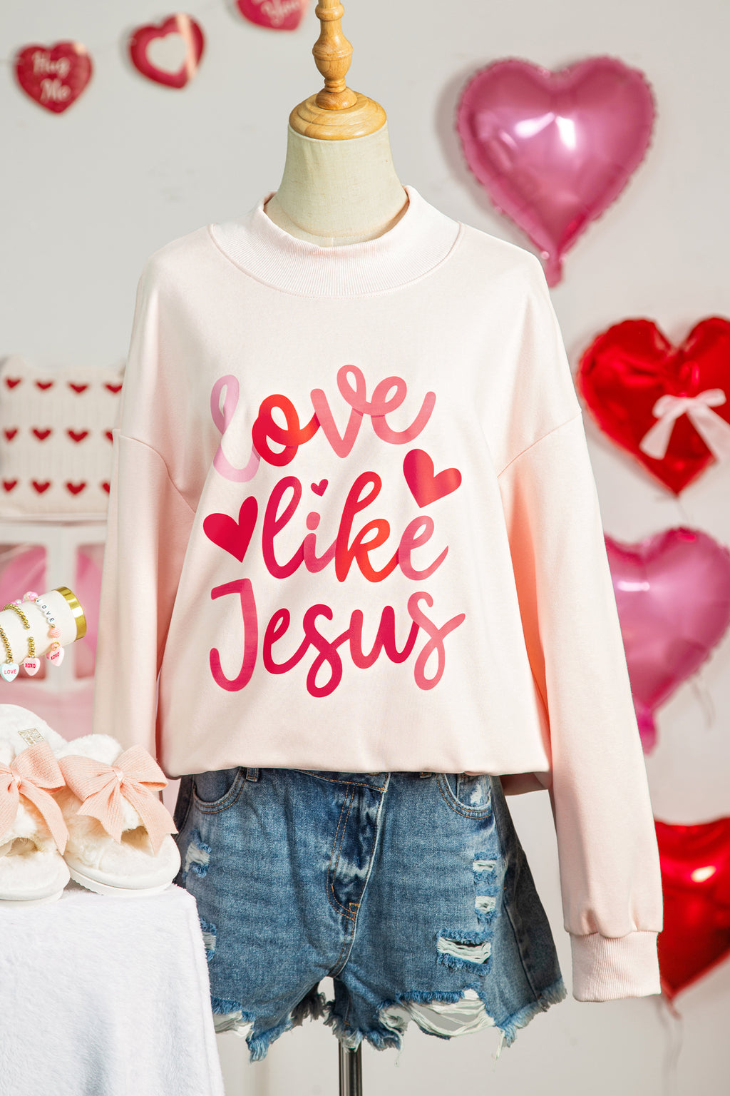 Light Pink love like Jesus Mock Neck Sweatshirt