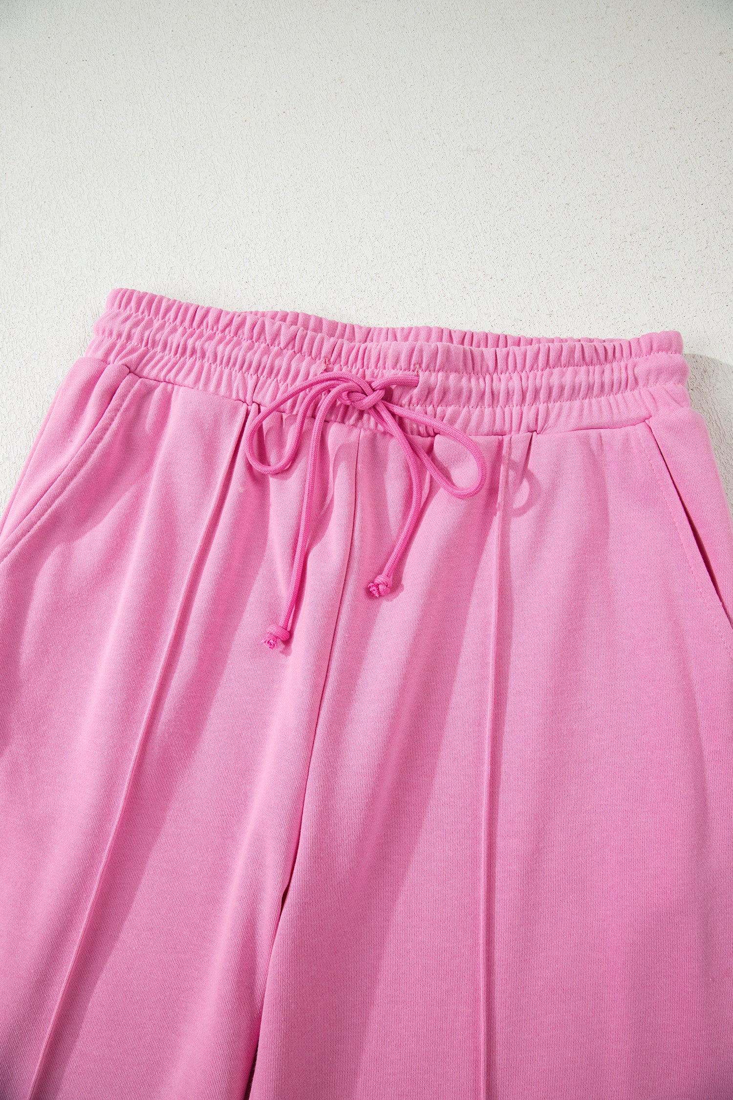 Bright Pink Polo Collar V Neck Pullover and Drawstring Sweatpants Set