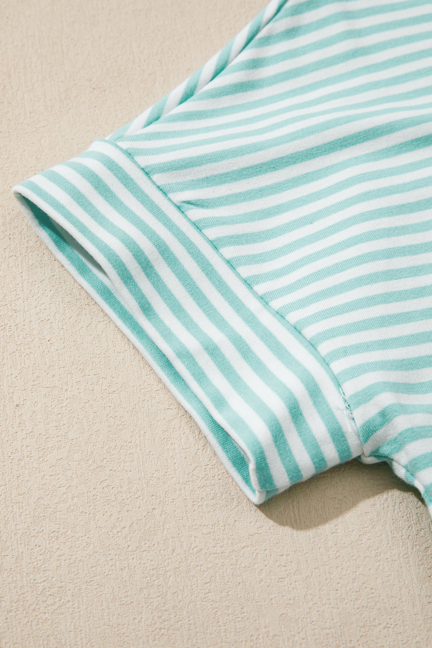 Pink Stripe Cuffed Sleeve Contrast Mock Neck Tee Casual 2pcs Short Set
