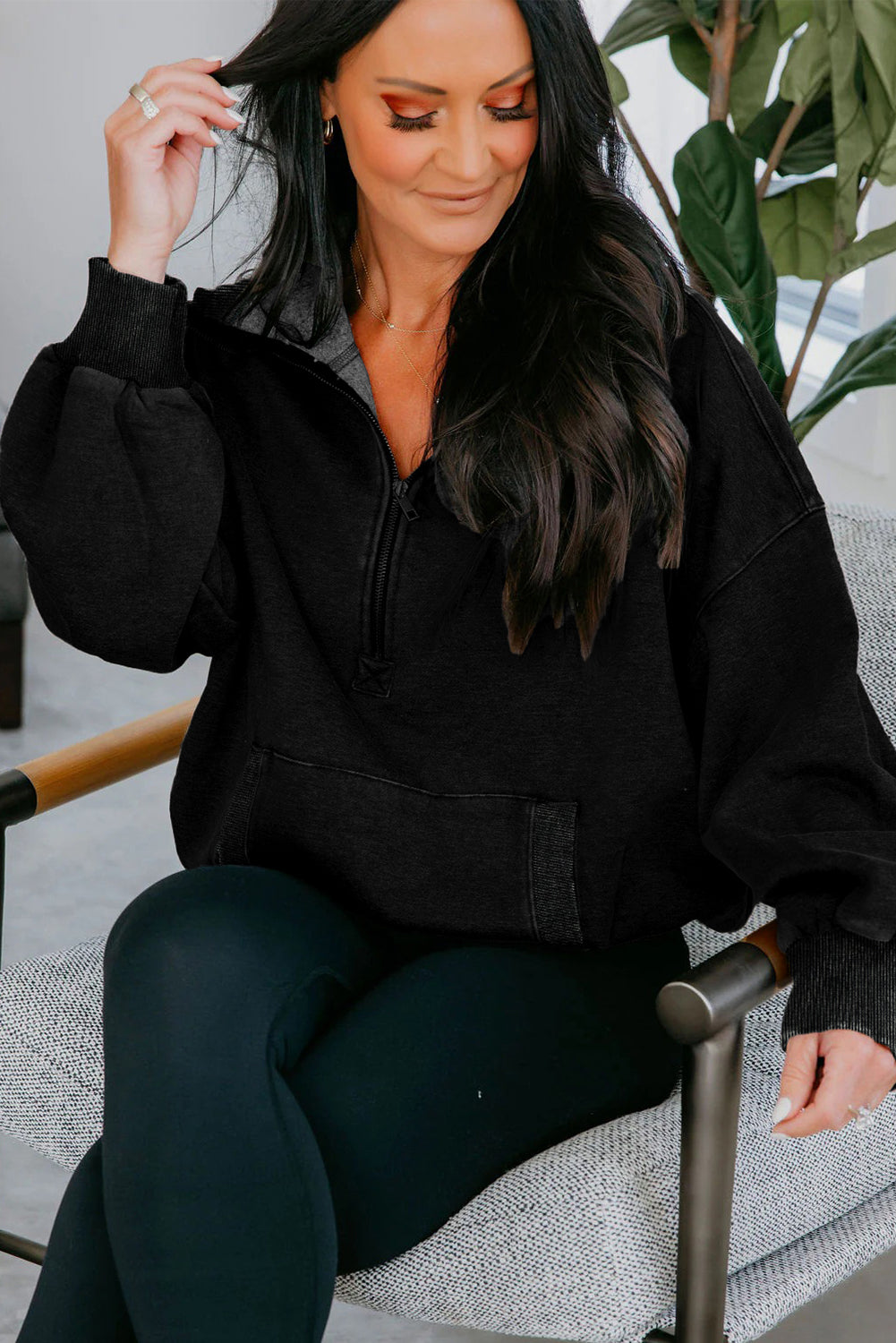 Ashleigh Blue Half Zip Kangaroo Pocket Mineral Wash Baggy Hoodie