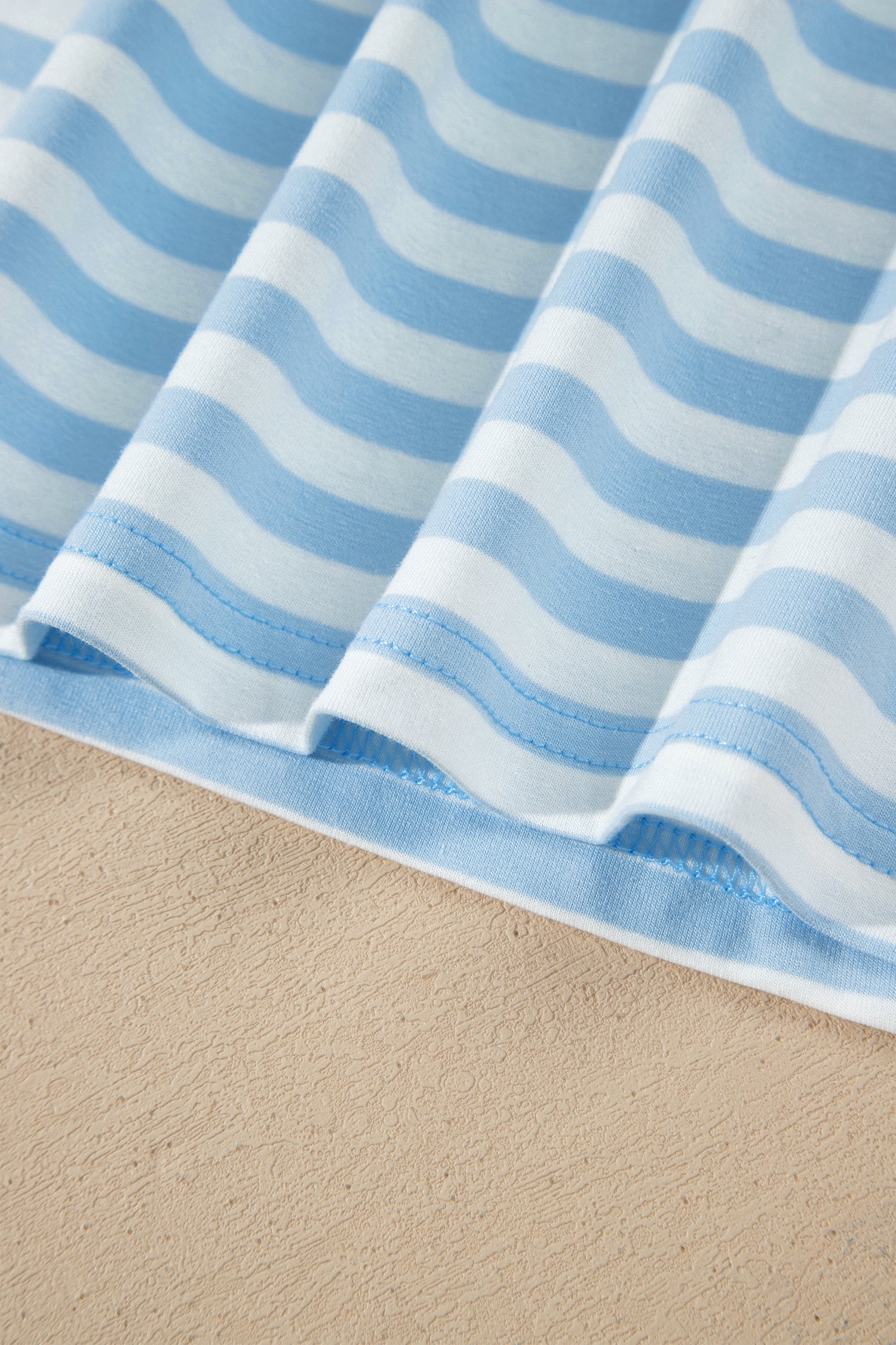 Sky Blue Stripe Slim Tank Contrast Ruffle Mini Skirt Set