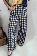 Red Gingham Plaid Tie Elastic Waist Shift Pants
