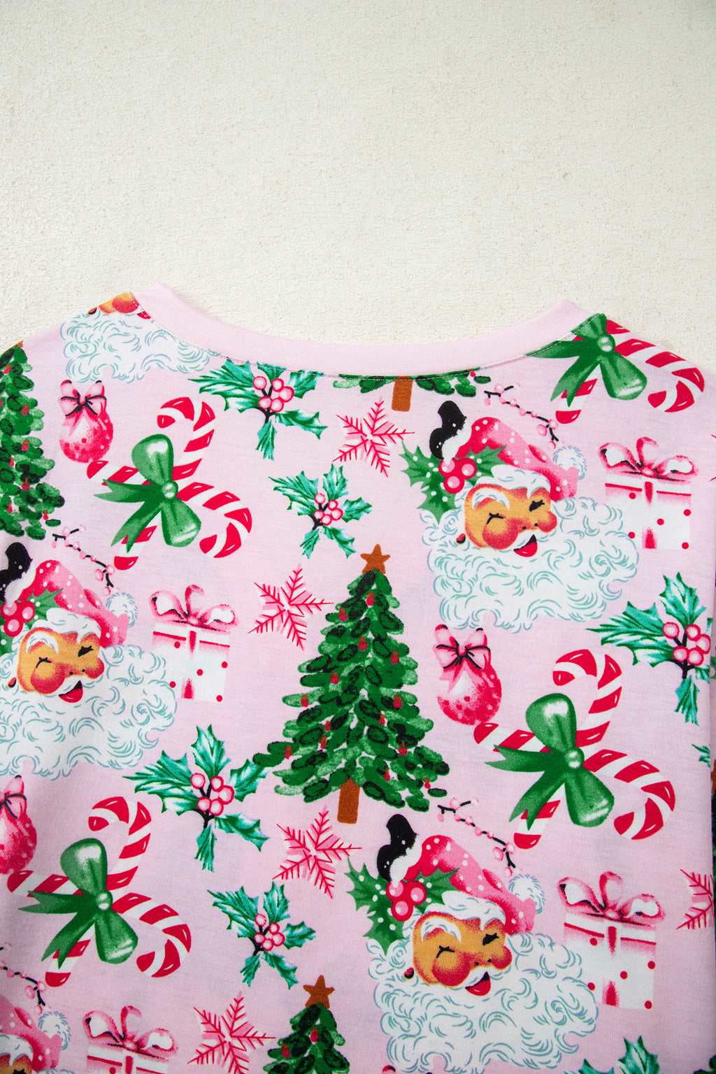 White Christmas Pattern Button V Neck Pullover Drawstring Pants 2pcs Lounge Set