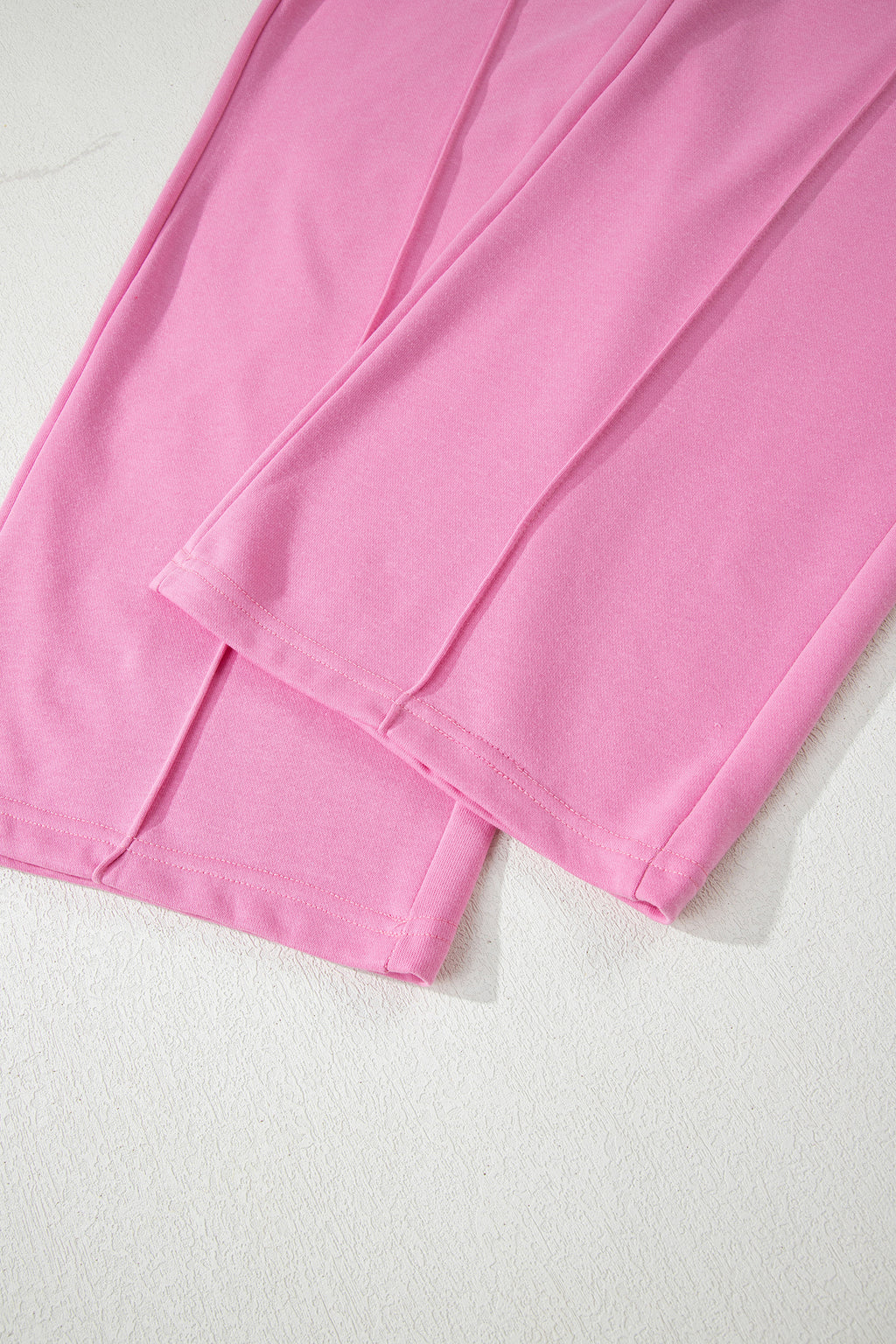 Bright Pink Polo Collar V Neck Pullover and Drawstring Sweatpants Set