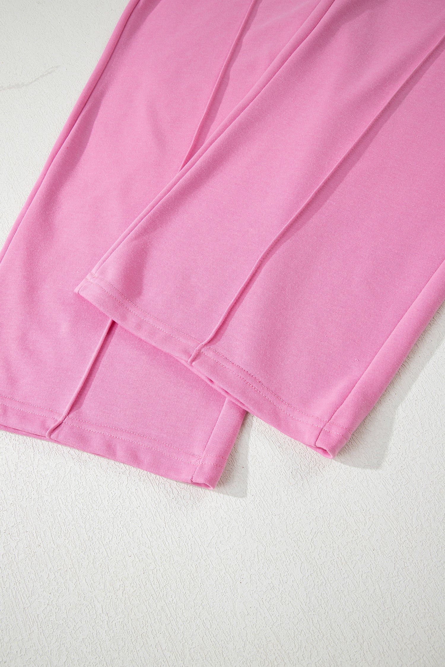 Bright Pink Polo Collar V Neck Pullover and Drawstring Sweatpants Set