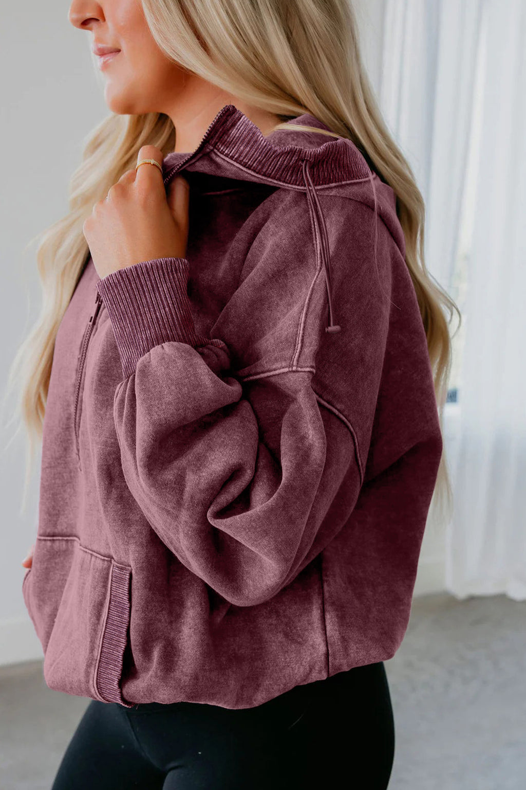 Ashleigh Blue Half Zip Kangaroo Pocket Mineral Wash Baggy Hoodie