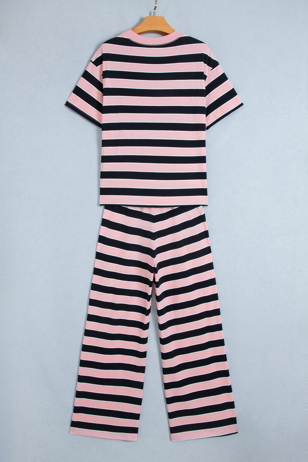 Pink Stripe Loose Tee and Pants Two Piece Set