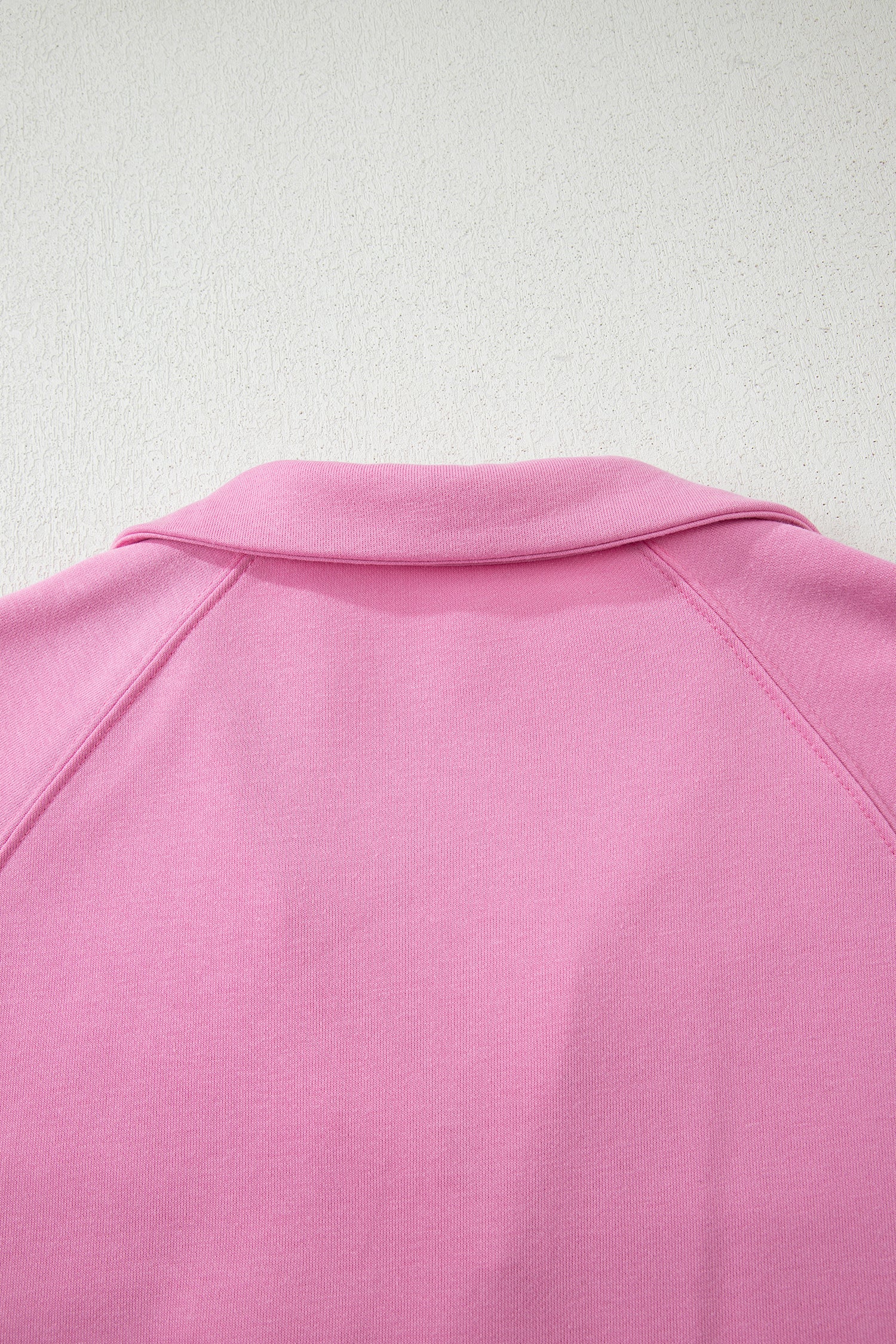 Bright Pink Polo Collar V Neck Pullover and Drawstring Sweatpants Set